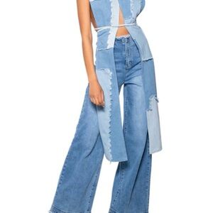 Blue Patchwork Sleeveless Top